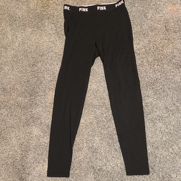 PINK Victoria's Secret Pants - PINK Victoria's Secret Black Leggings with Logo Waistband